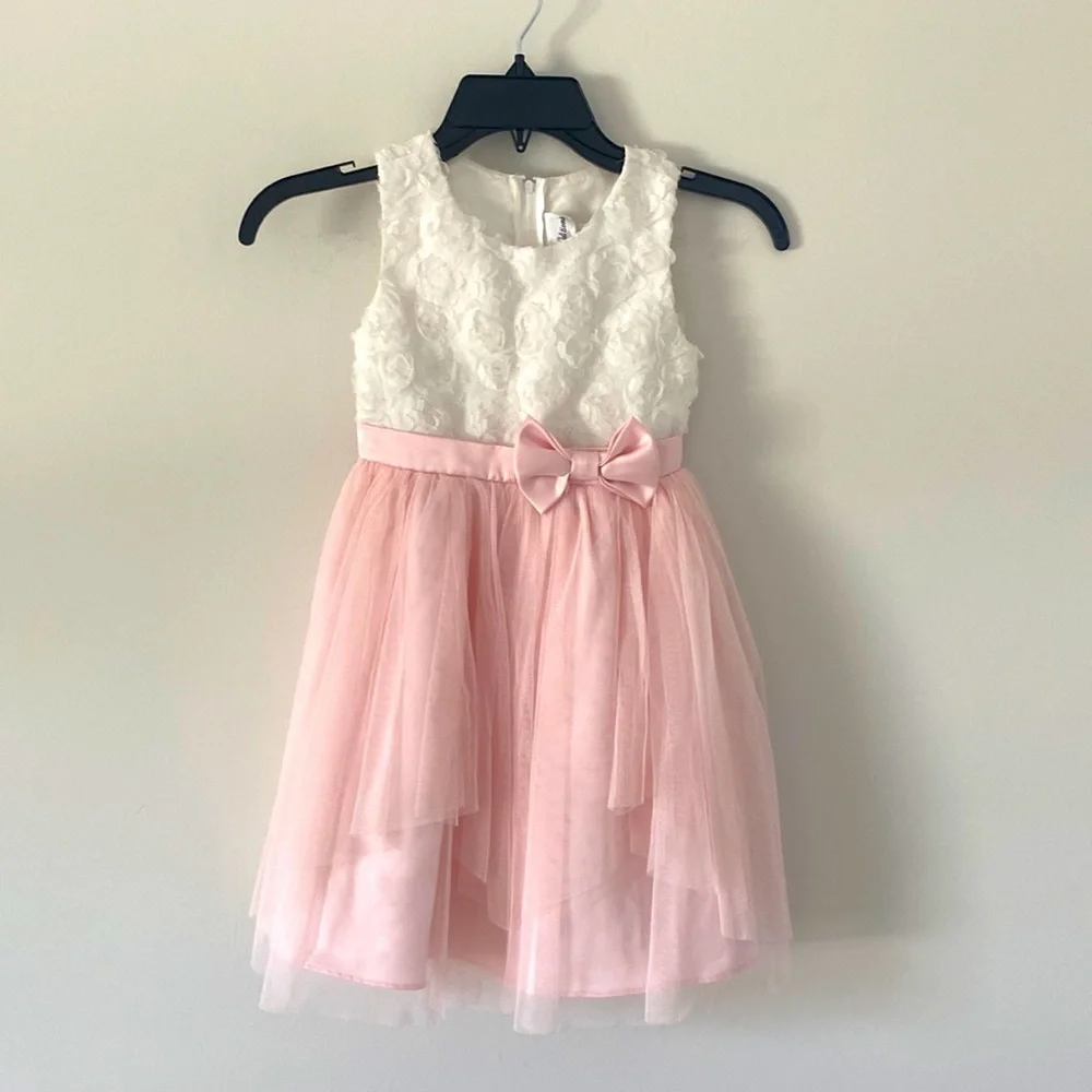 Rare Editions White/Pink Girls Flower Wedding Communion Dress - Picture 1 of 4